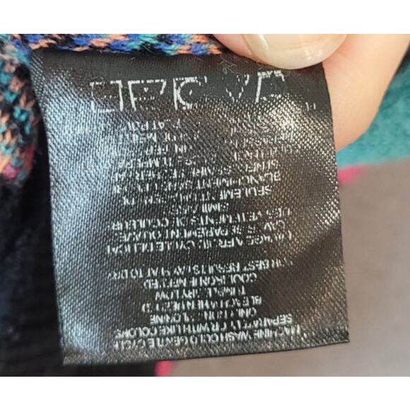 Empyre Mens 80s Retro Black Aztec Print Sweater L Orange Pink Teal Red Holes - Picture 8 of 10